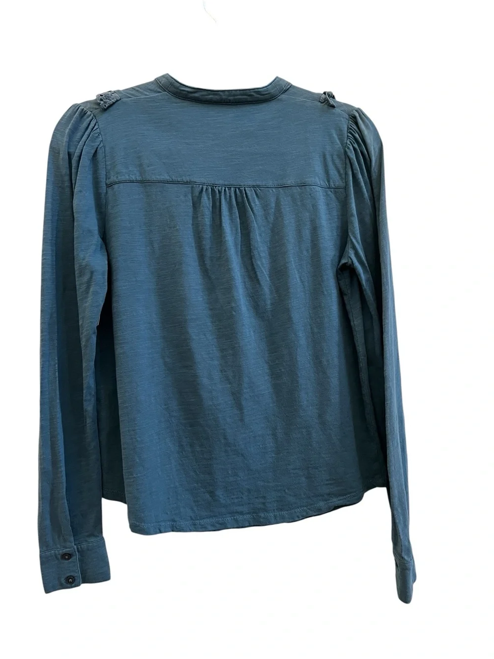 Boden Emily Pom Trim Ruffle Cotton Top Blue Size US 4 Eyelet Trim Cottagecore